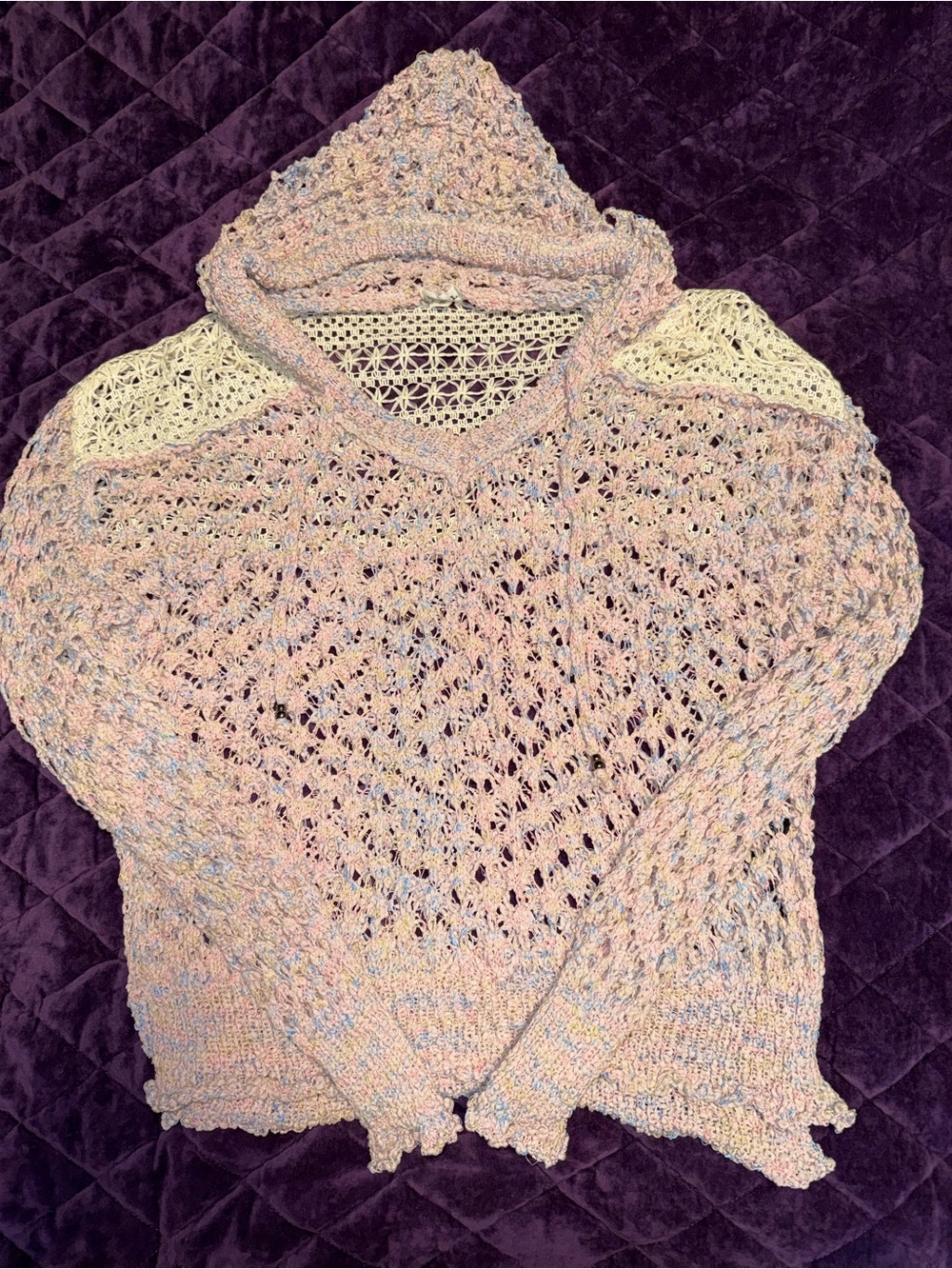 POL Pastel Multicolor Openwork Hooded Sweater